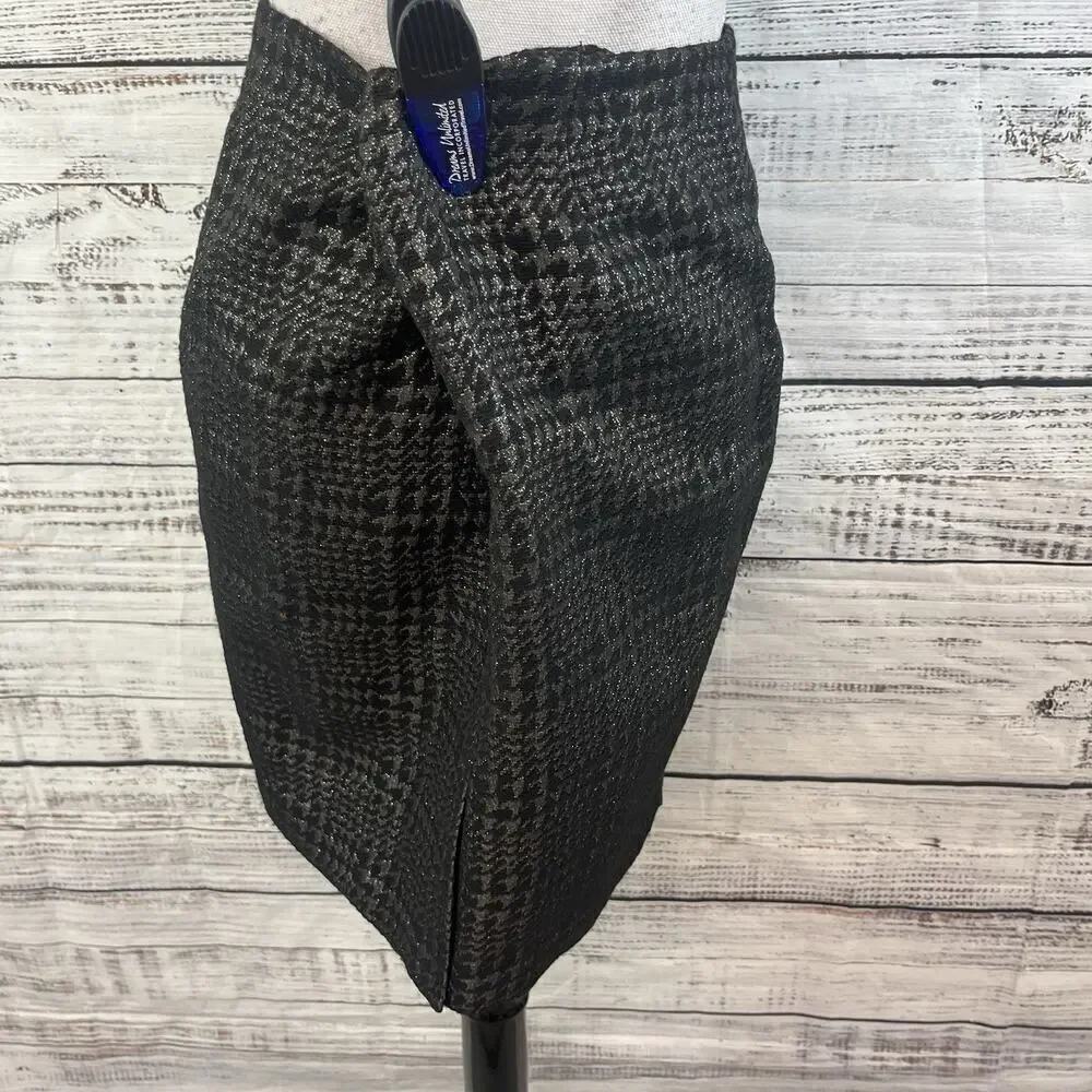 Liz Claiborne Skirt sz 6 Black Silver Sparkle Plaid Wool Pencil Knee Suit Career - Picture 7 of 8